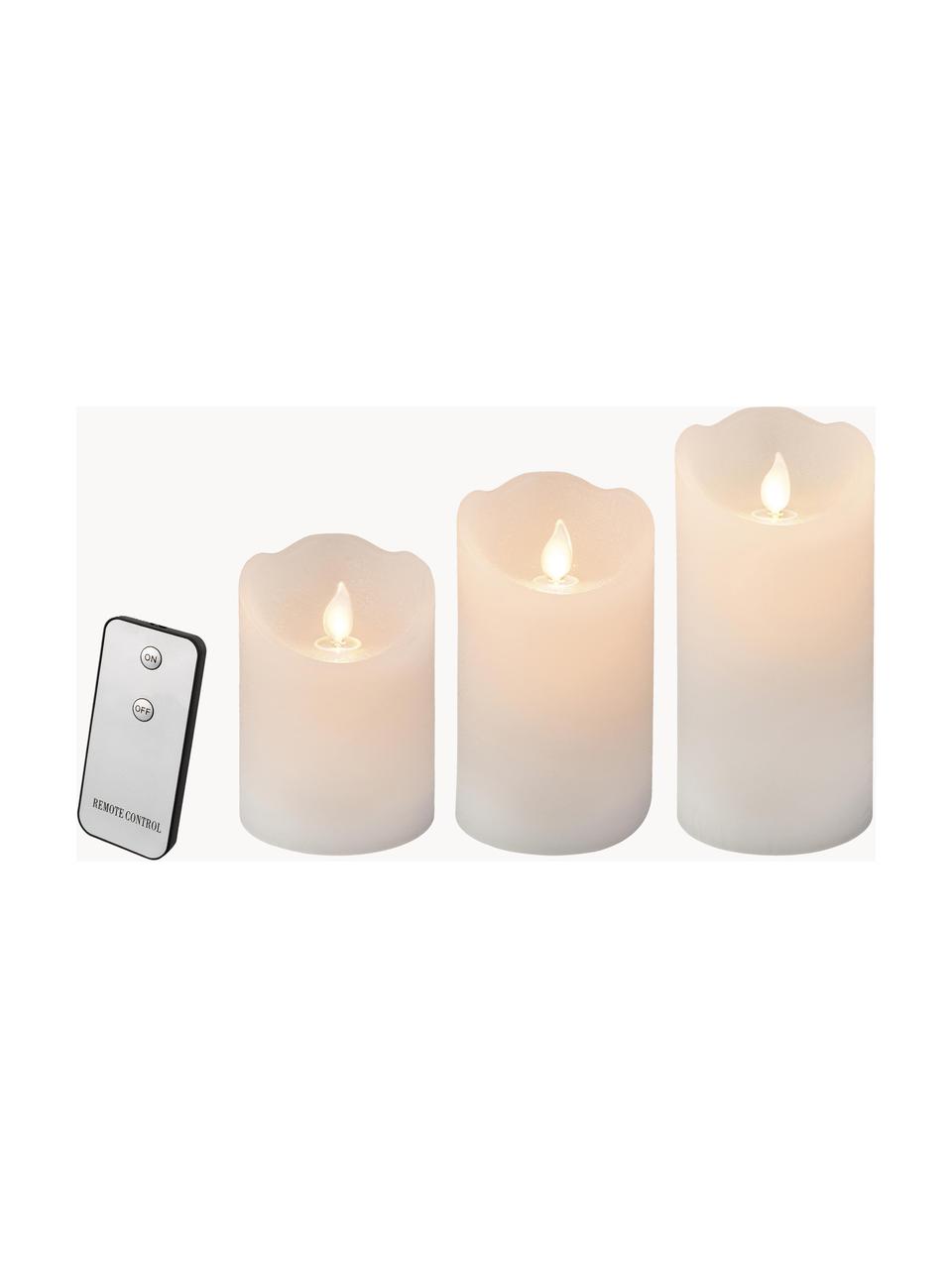 Bougies lumineuses LED à piles avec télécommande Fling, 3 élém., Cire, Blanc, Ø 8 x haut. 15 cm