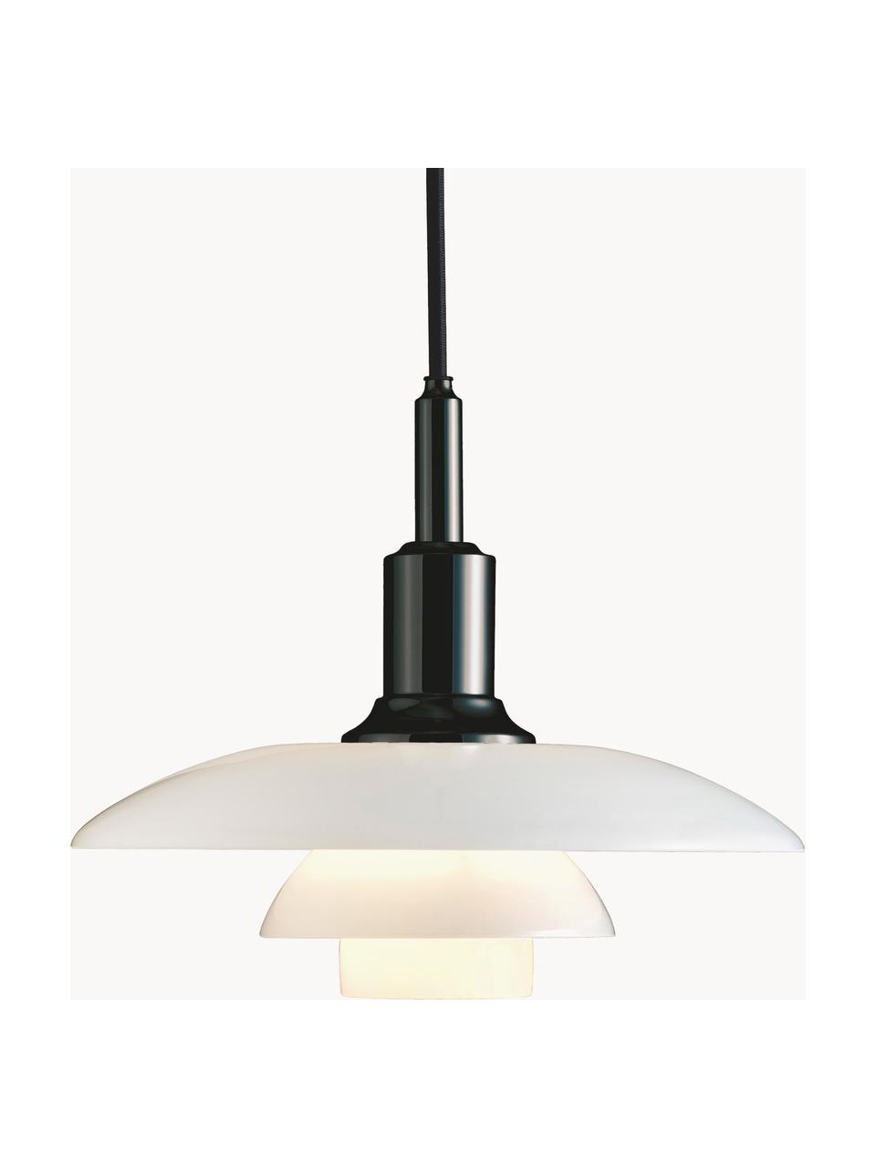 Lámpara de techo pequeña soplada artesanalmente PH 3/2, Pantalla: vidrio opalino soplado ar, Cable: cubierto en tela, Negro, blanco, Ø 29 x Al 24 cm
