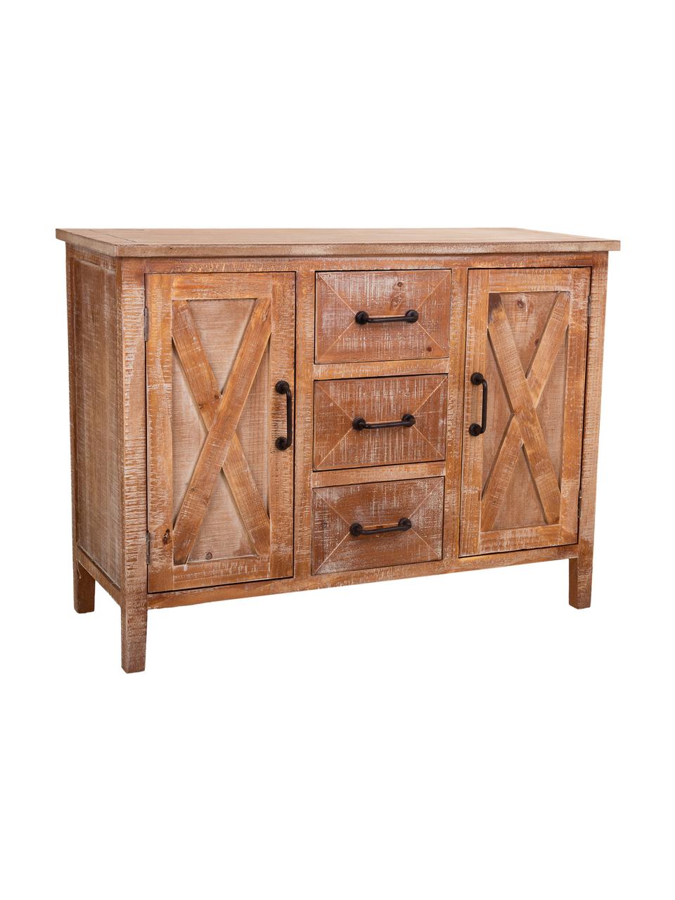 Credenza in legno di pino marrone chiaro Alba, Maniglie: metallo rivestito, Marrone chiaro, nero, Larg. 91 x Alt. 69 cm