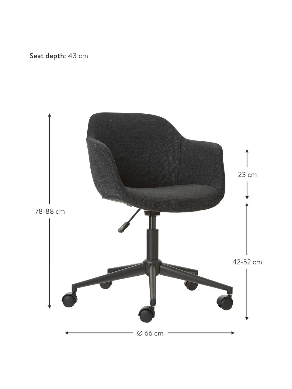 Tapicerowane krzesło biurowe Fiji, Tapicerka: 100% poliester Dzięki tka, Stelaż: metal malowany proszkowo, Czarna tkanina, S 66 x G 66 cm