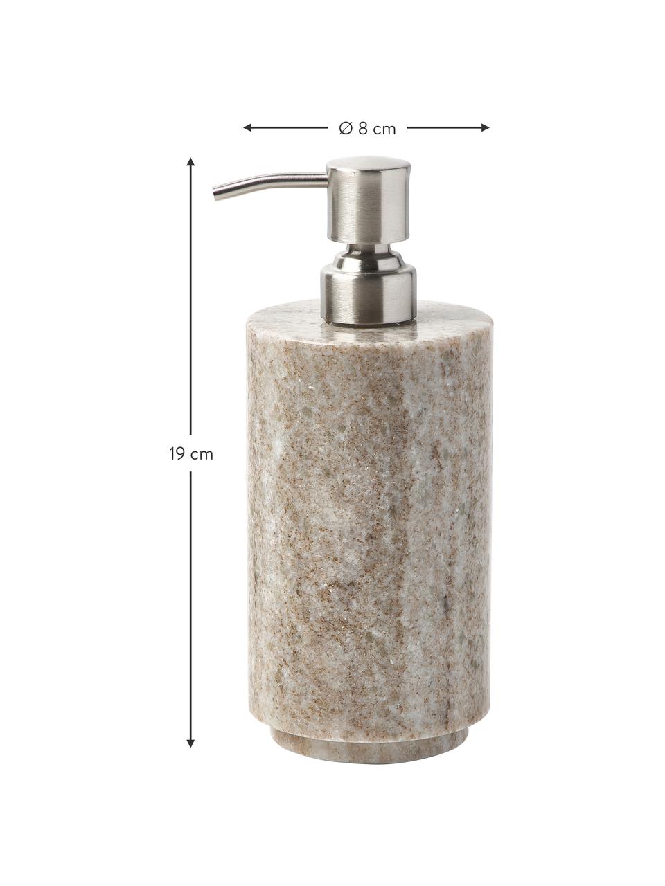 Distributeur de savon en marbre Simba, Beige, marbré, couleur argentée, Ø 8 x haut. 19 cm