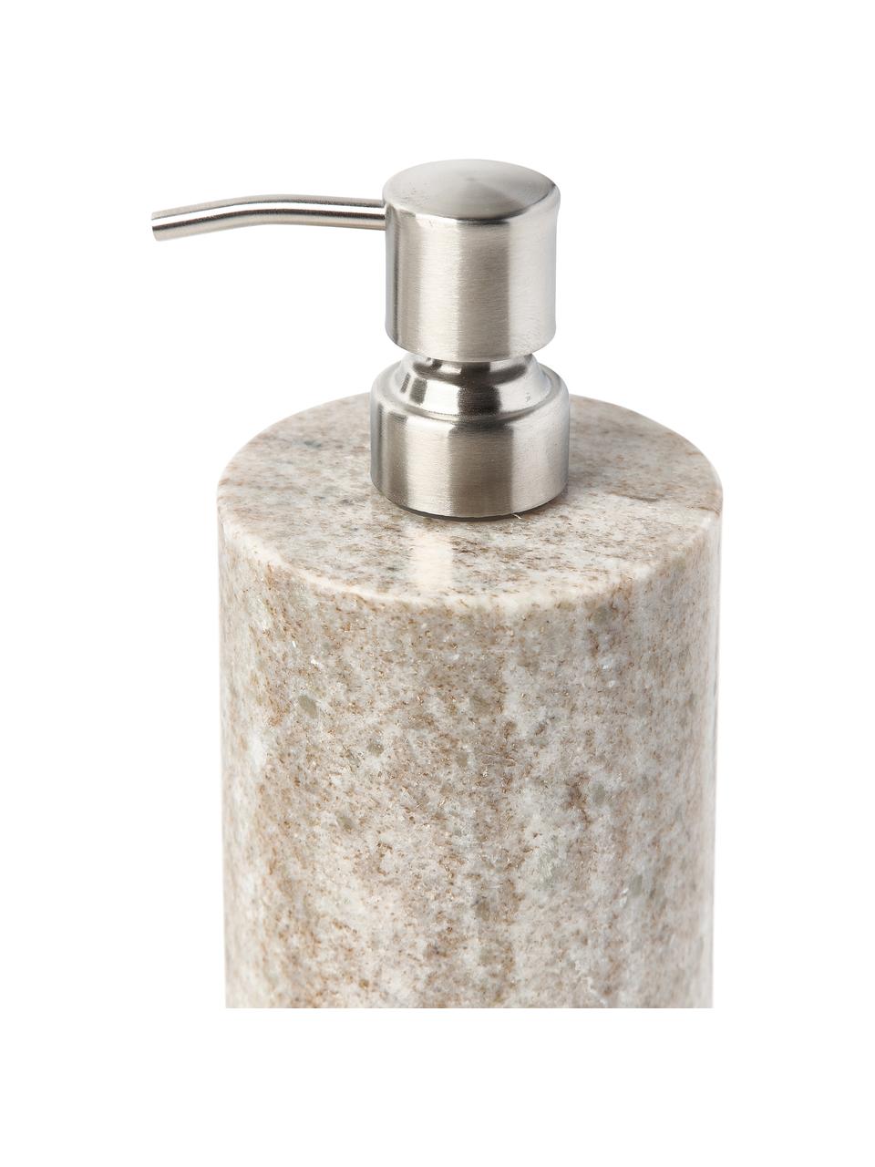 Dosificador de jabón de mármol Simba, Recipiente: mármol, Dosificador: plástico, Mármol beige, plateado, Ø 8 x Al 19 cm
