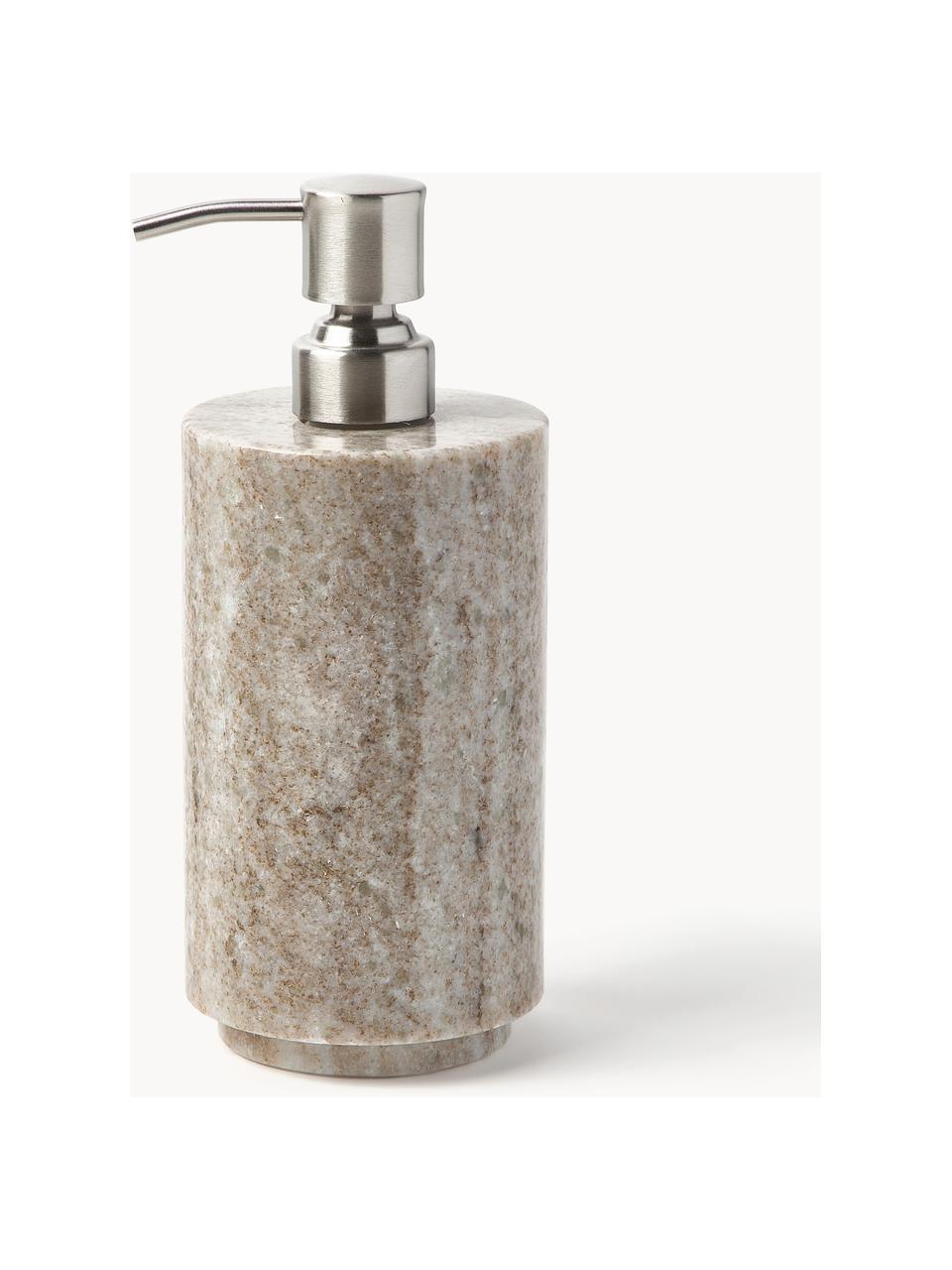 Dispenser sapone in marmo Simba, Contenitore: marmo, Testa della pompa: plastica, Beige marmorizzato, argentato, Ø 8 x Alt. 19 cm