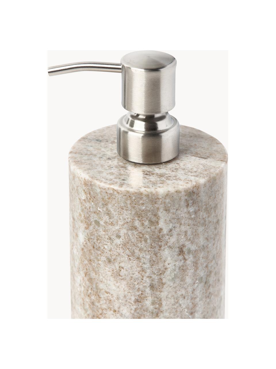 Dispenser sapone in marmo Simba, Contenitore: marmo, Testa della pompa: plastica, Beige marmorizzato, argentato, Ø 8 x Alt. 19 cm