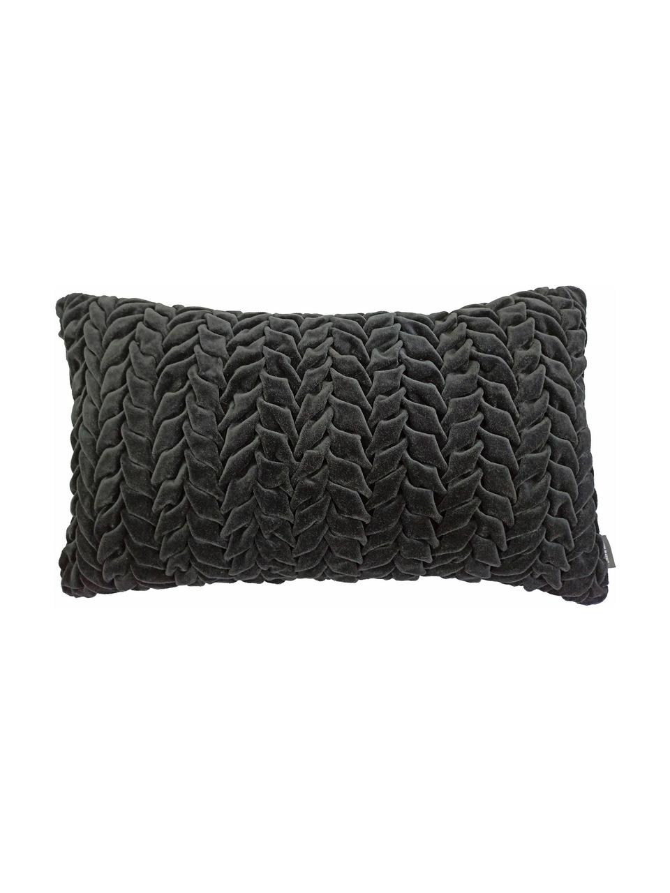 Poduszka z aksamitu z wypełnieniem Smock, Tapicerka: 100% aksamit bawełniany, Czarny, S 30 x D 50 cm