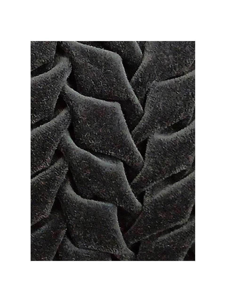 Samt-Kissen Smock in Anthrazit mit geraffter Oberfläche, mit Inlett, Bezug: 100% Baumwollsamt, Schwarz, 30 x 50 cm