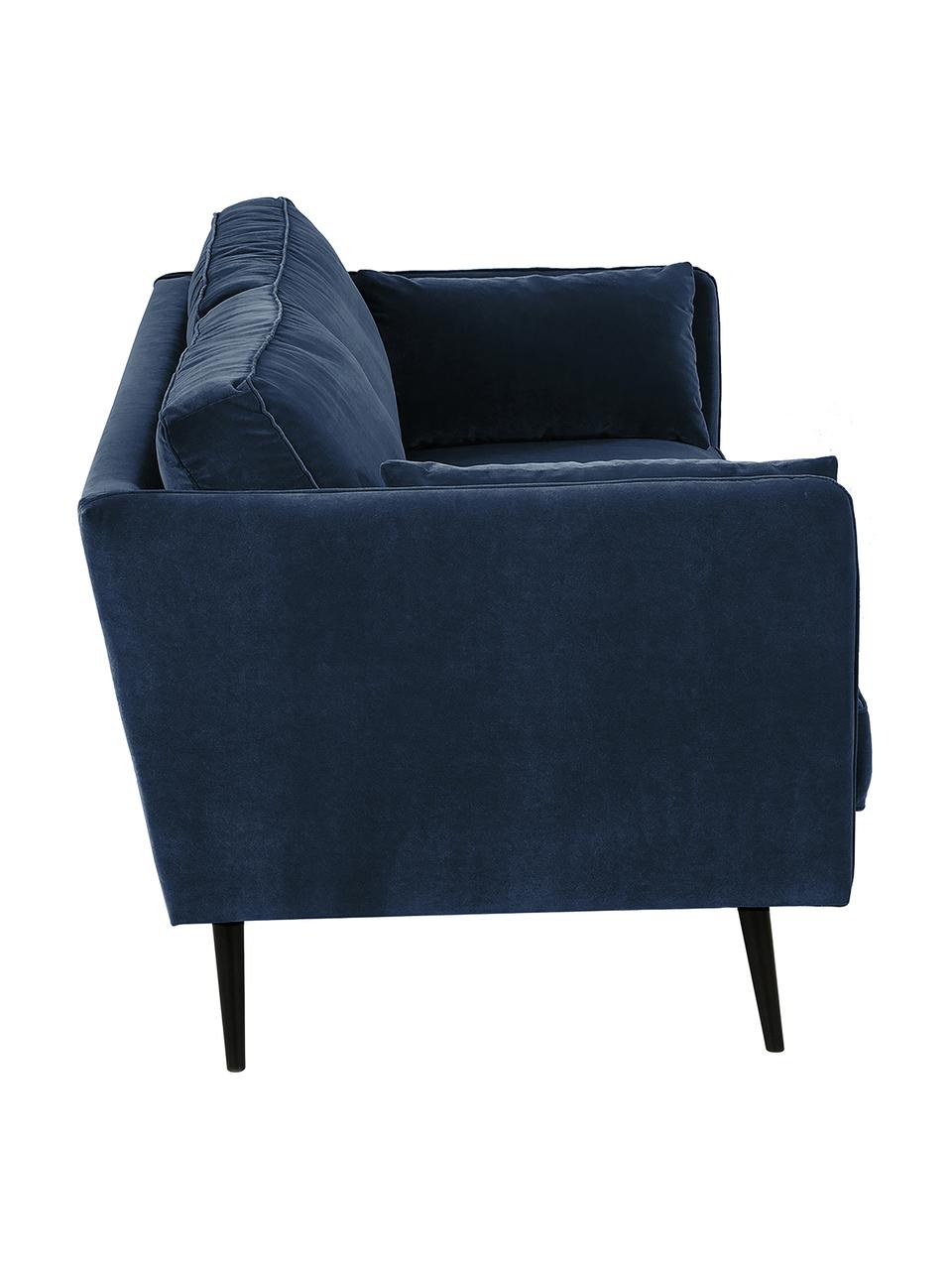 Samt-Sofa Paola (3-Sitzer) mit Holz-Füßen, Bezug: Samt (Polyester) Der stra, Gestell: Massives Fichtenholz, Spa, Füße: Lackiertes Fichtenholz, F, Samt Dunkelblau, B 209 x T 95 cm