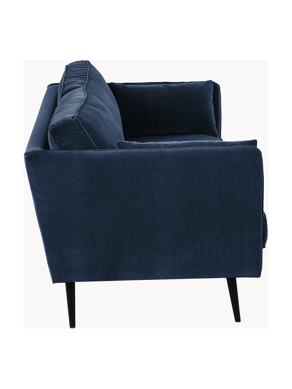 Fluwelen bank Paola (3-zits) met houten poten, Bekleding: fluweel (polyester) Met 1, Frame: massief vurenhout, spaanp, Poten: gelakt vurenhout, FSC-gec, Fluweel blauw, B 209 x D 95 cm