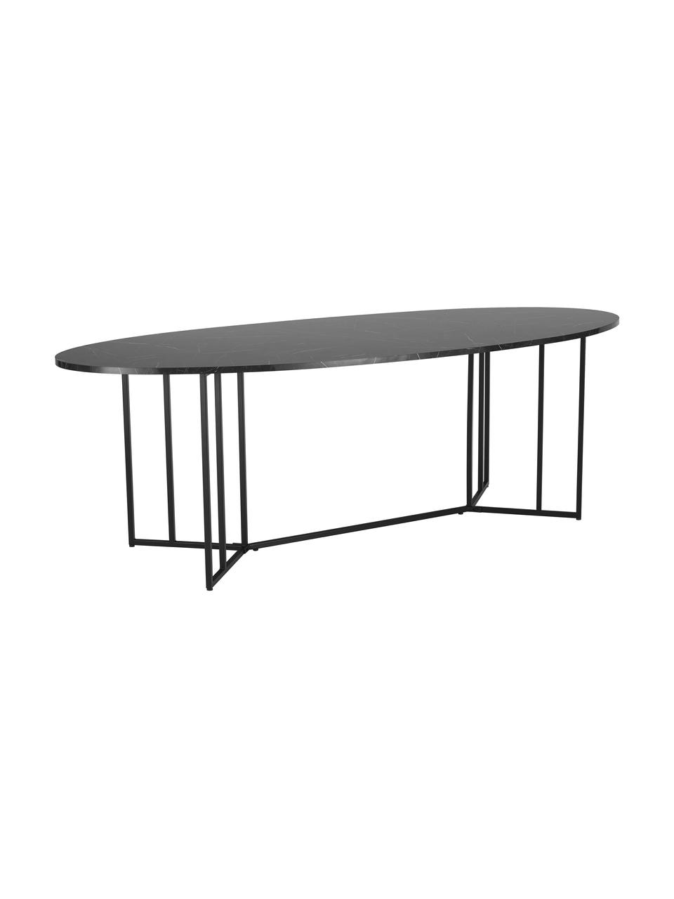 Mesa de comedor ovalada de madera de mango Luca, Tablero: tablero de fibras de dens, Estructura: metal con pintura en polv, Look mármol negro, An 240 x Al 100 cm