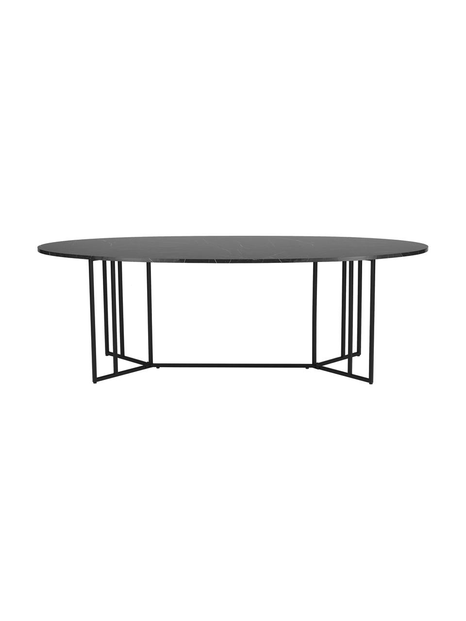 Mesa de comedor ovalada de madera de mango Luca, Tablero: tablero de fibras de dens, Estructura: metal con pintura en polv, Look mármol negro, An 240 x Al 100 cm