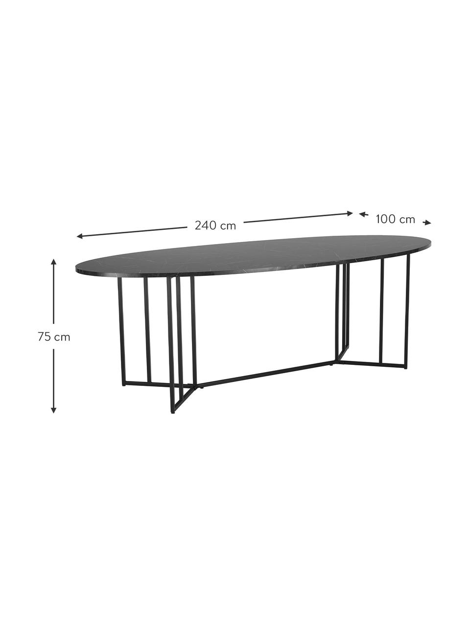 Oválny jedálenský stôl z mangového dreva Luca, 240 x 100 cm, Mramorový vzhľad, čierna, Š 240 x H 100 cm