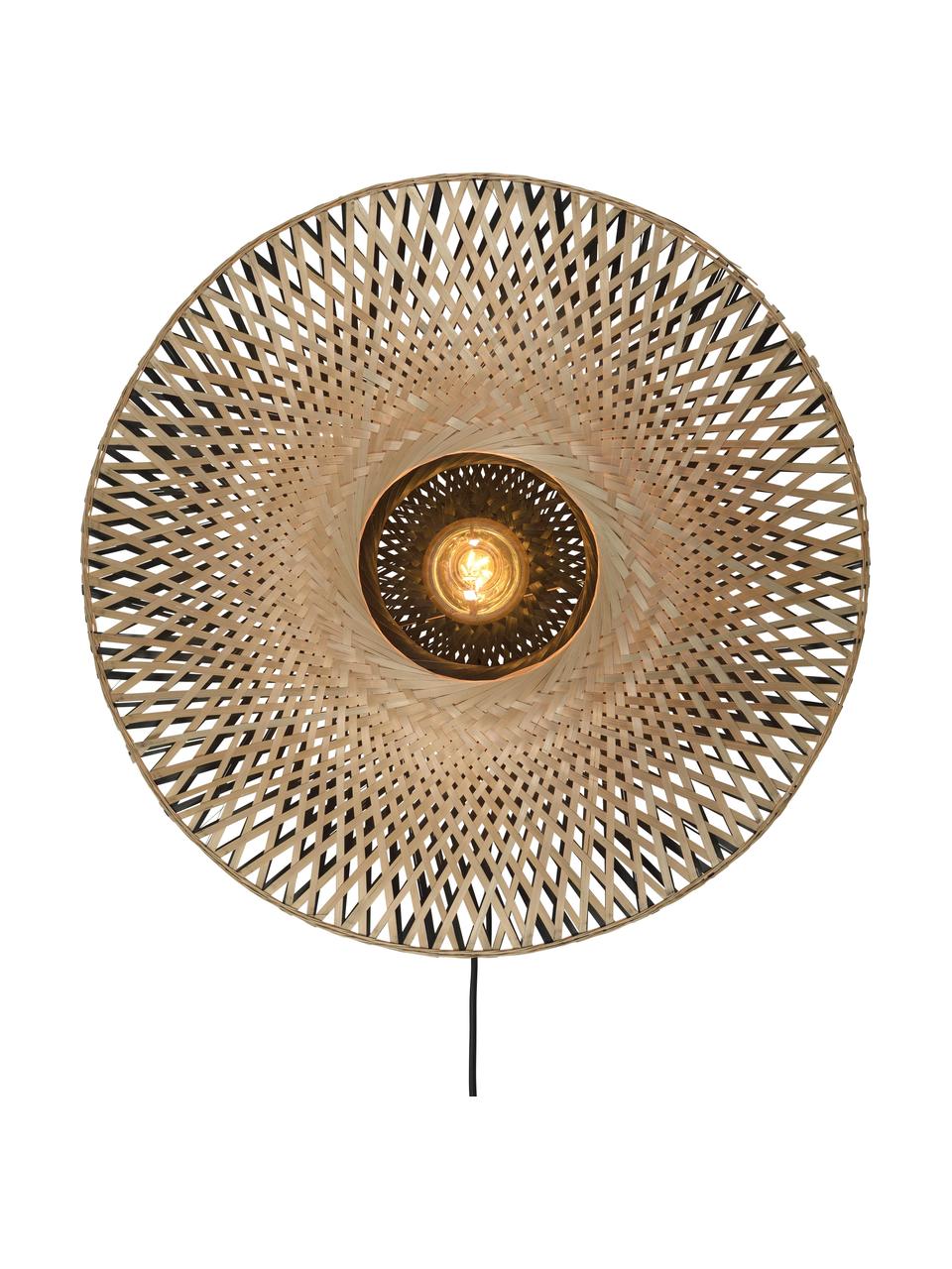Veľká nástenná lampa z bambusu Kalimantan, Hnedá, čierna, Ø 60 x H 15 cm