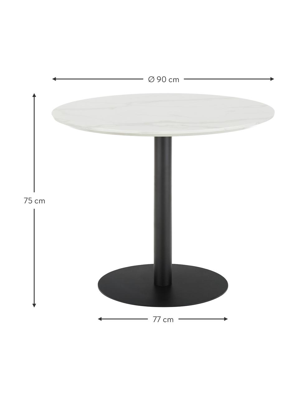 Kulatý jídelní stůl s mramorováním Karla, Ø 90 cm, Bílá, mramorovaná, černá, Ø 90 cm, V 75 cm