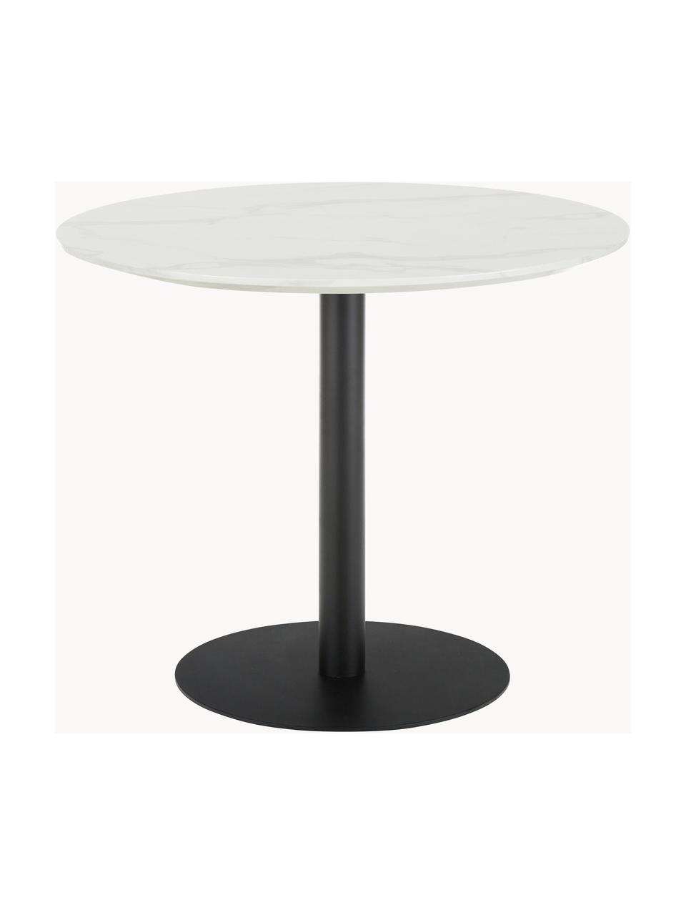 Mesa de comedor redonda Karla, tablero en aspecto mármol, Ø 90 cm, Tablero: fibras de densidad media , Estructura: metal con pintura en polv, Mármol blanco, negro, Ø 90 x Al 75 cm