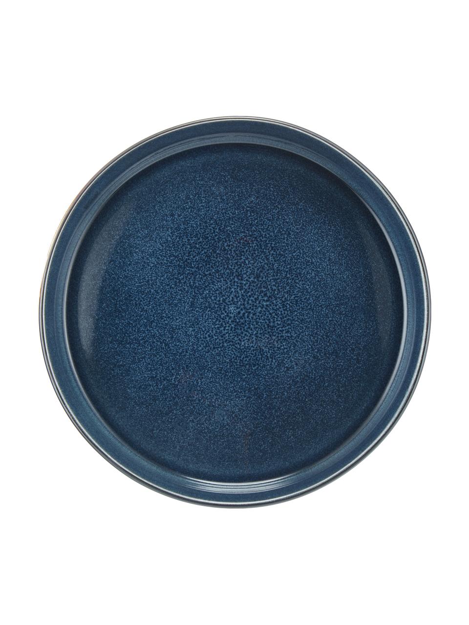 Platos hondos artesanales Quintana Blue, 2 uds., Porcelana, Azul, marrón, Ø 23 cm