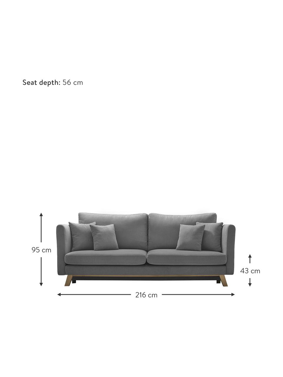 Divano letto 3 posti in velluto grigio Triplo, Rivestimento: 100% poliestere con effet, Piedini: metallo verniciato, Cornice: legno massiccio e truciol, Velluto grigio, legno di faggio, Larg. 216 x Prof. 105 cm