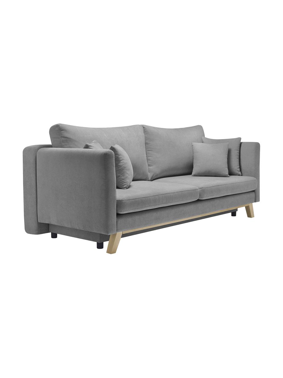 Sofa rozkładana z miejscem do przechowywania Triplo (3-osobowa), Tapicerka: 100% poliester, w dotyku , Nogi: metal lakierowany, Szara tkanina, S 216 x G 105 cm