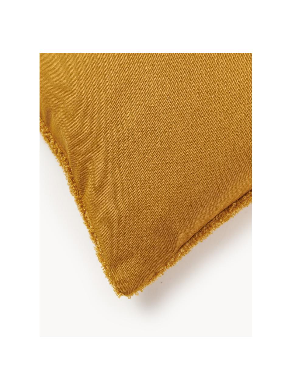 Winterkussenhoes Janara met opschrift, 100% katoen, Mosterdgeel, wit, B 30 x H 50 cm
