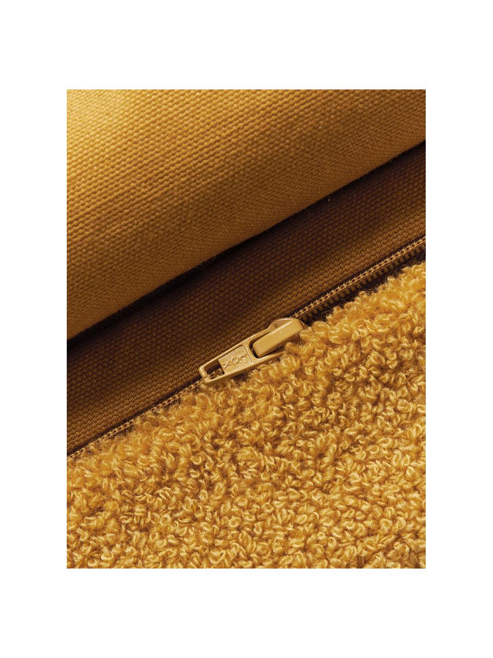 Funda de cojín con inscripción invernal Janara, 100% algodón, Mostaza, blanco, An 30 x L 50 cm