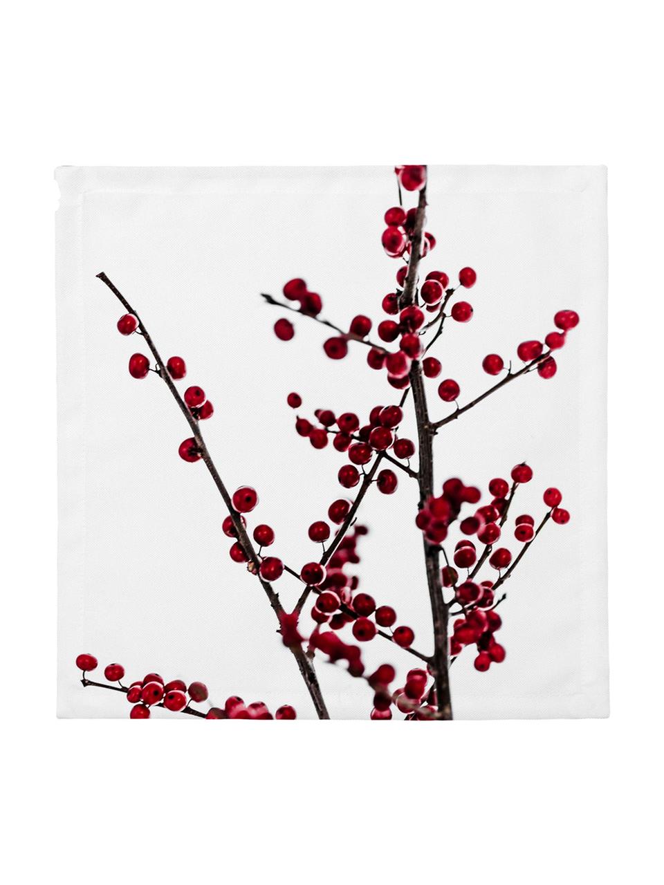 Látkový ubrousek Red Berries, 4 ks, Bílá, červená, černá