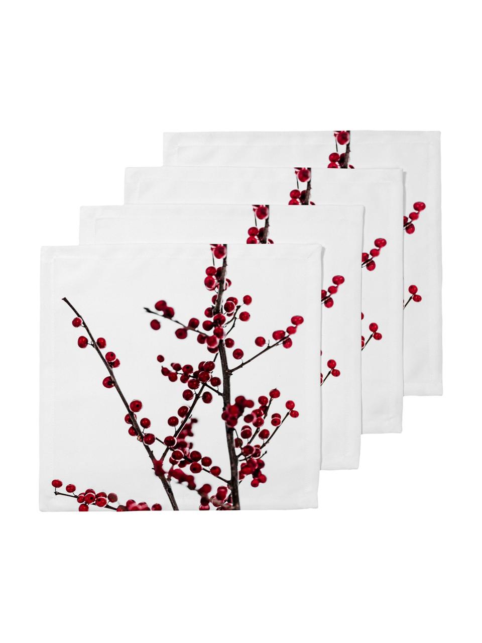 Stoffen servetten rood Berries, 4 stuks, Katoen, Wit, rood, zwart, 40 x 40 cm