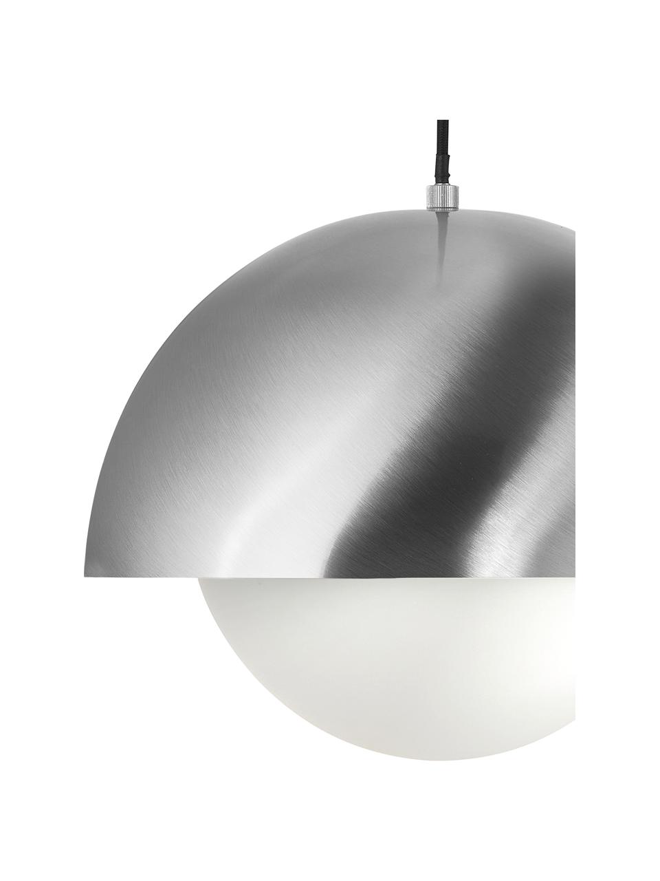 Hanglamp Lucille in zilverkleur, Baldakijn: geborsteld metaal, Wit, zilverkleurig, Ø 35 x H 30 cm