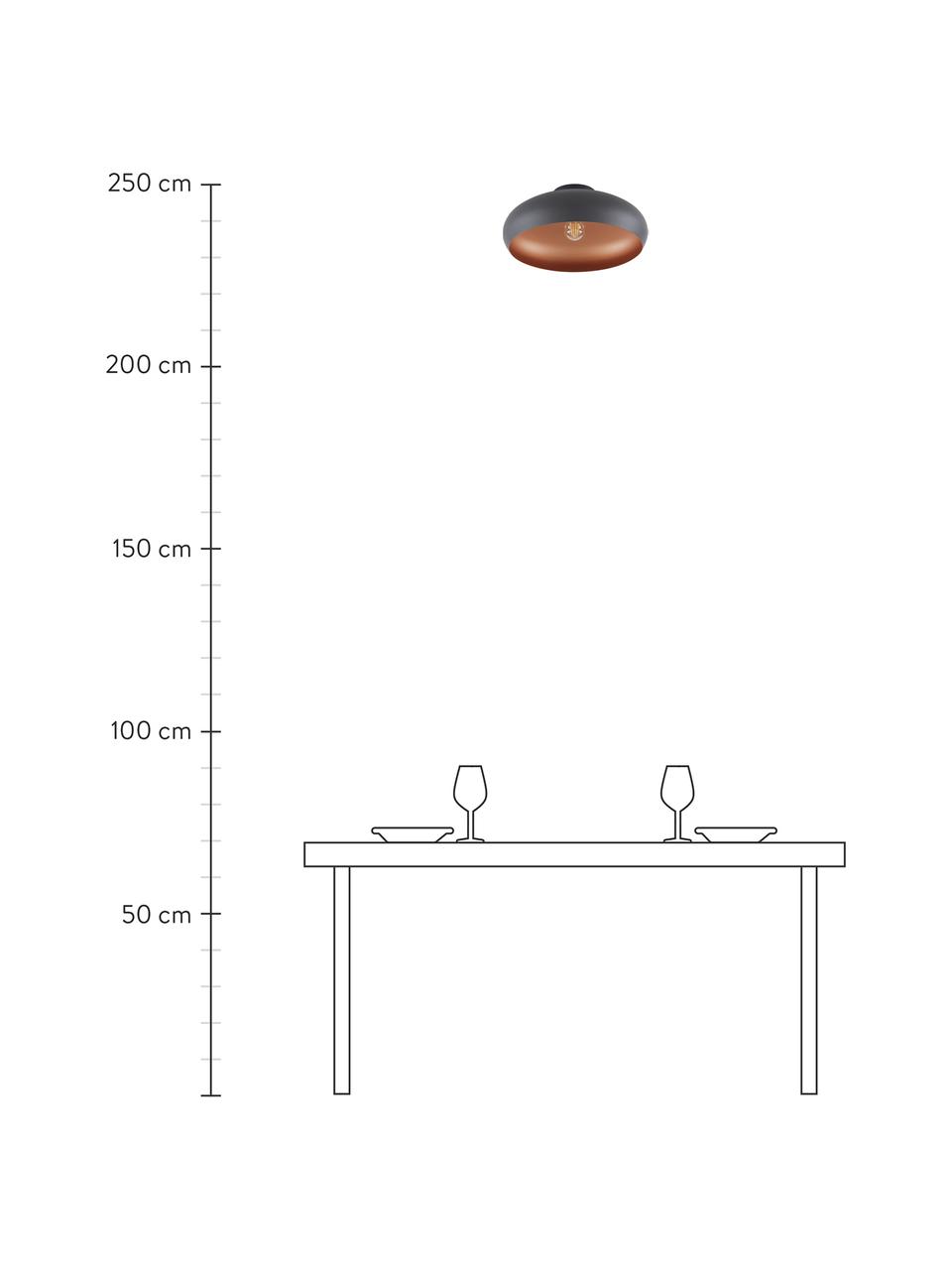 Plafondlamp Jeff, Baldakijn: gepoedercoat metaal, Lampenkap: gepoedercoat metaal, Zwart, koperkleurig, Ø 40 x H 17 cm