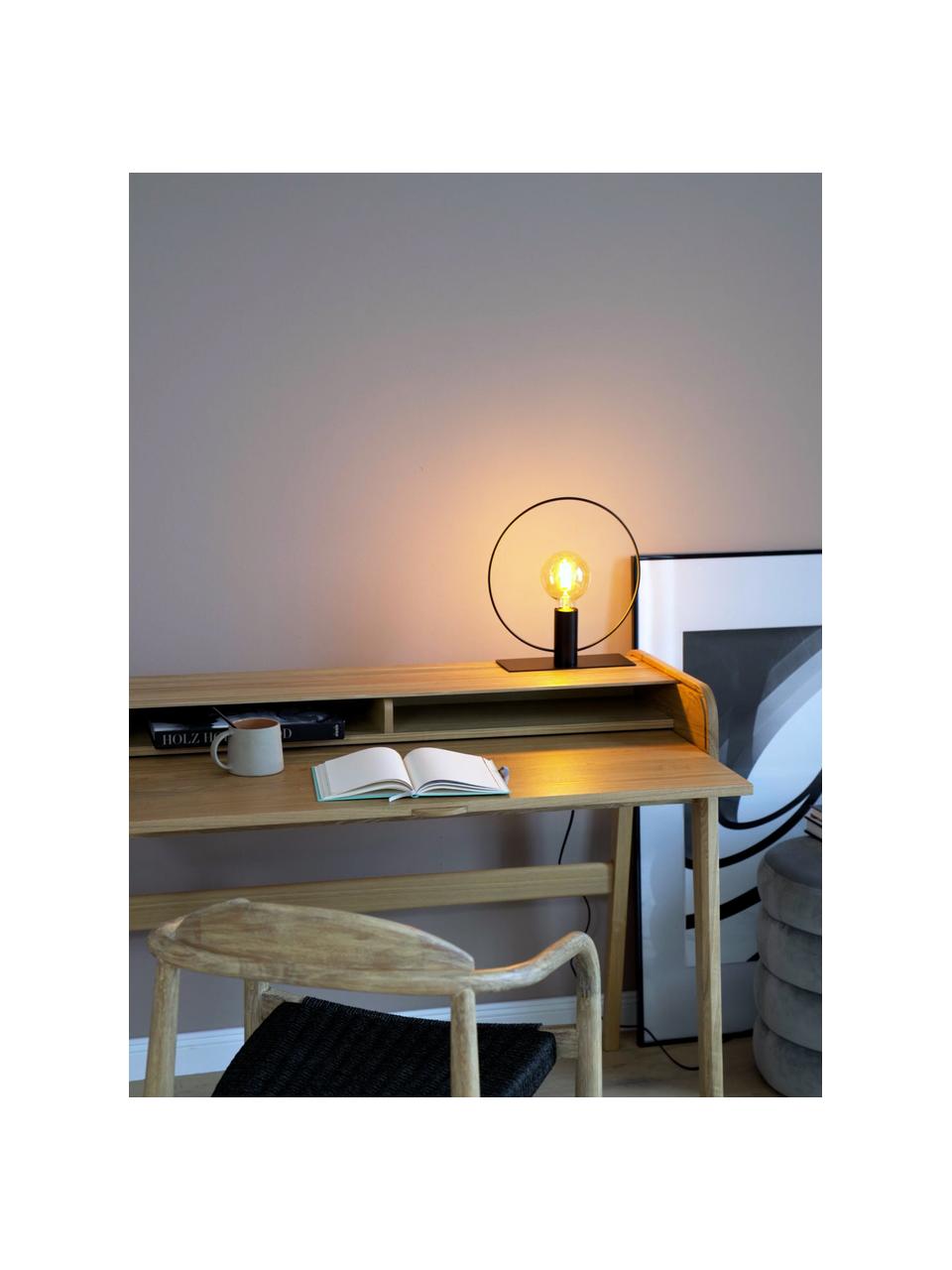 Kleine tafellamp Pria in industrieel design, Lampenkap: gepoedercoat metaal, Lampvoet: gepoedercoat metaal, Zwart, Ø 30 x H 33 cm