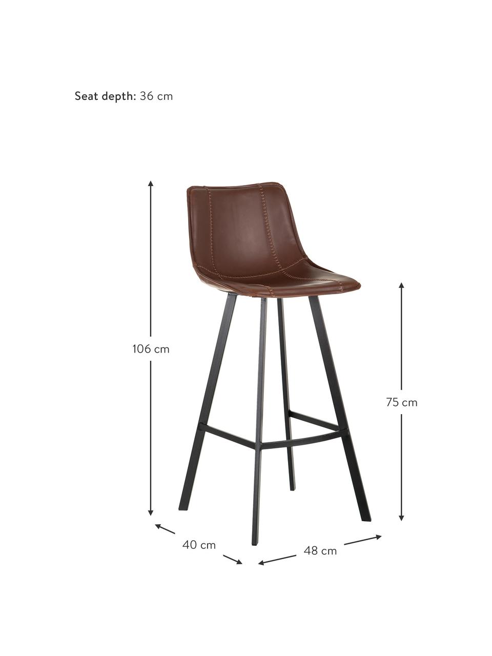 Sedia da bar in similpelle Bart, Rivestimento: similpelle (poliuretano), Struttura: compensato, Gambe: metallo rivestito, Marrone, nero, Larg. 48 x Alt. 106 cm