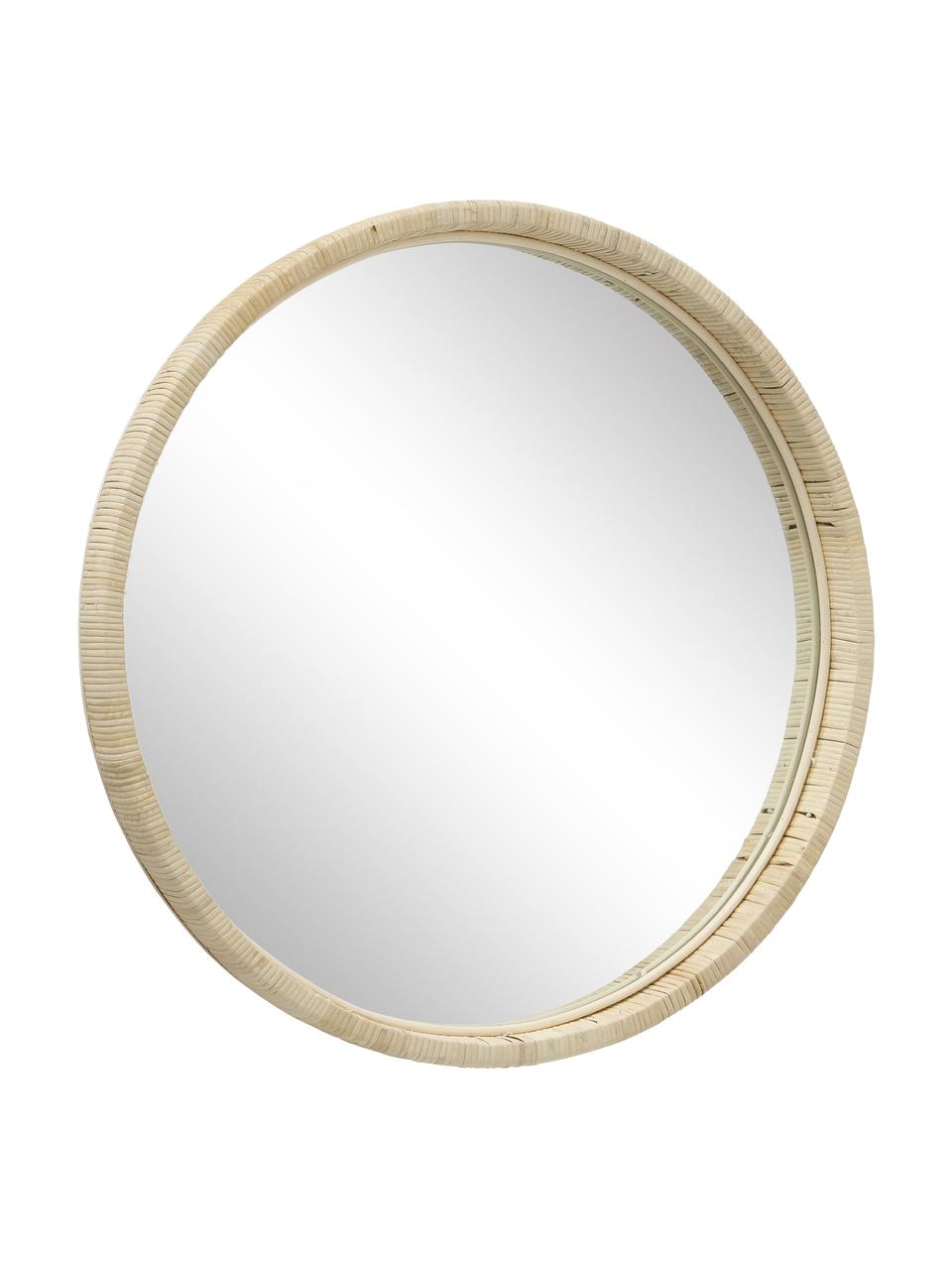 Kulaté nástěnné zrcadlo s bambusovým rámem Yori, Béžová