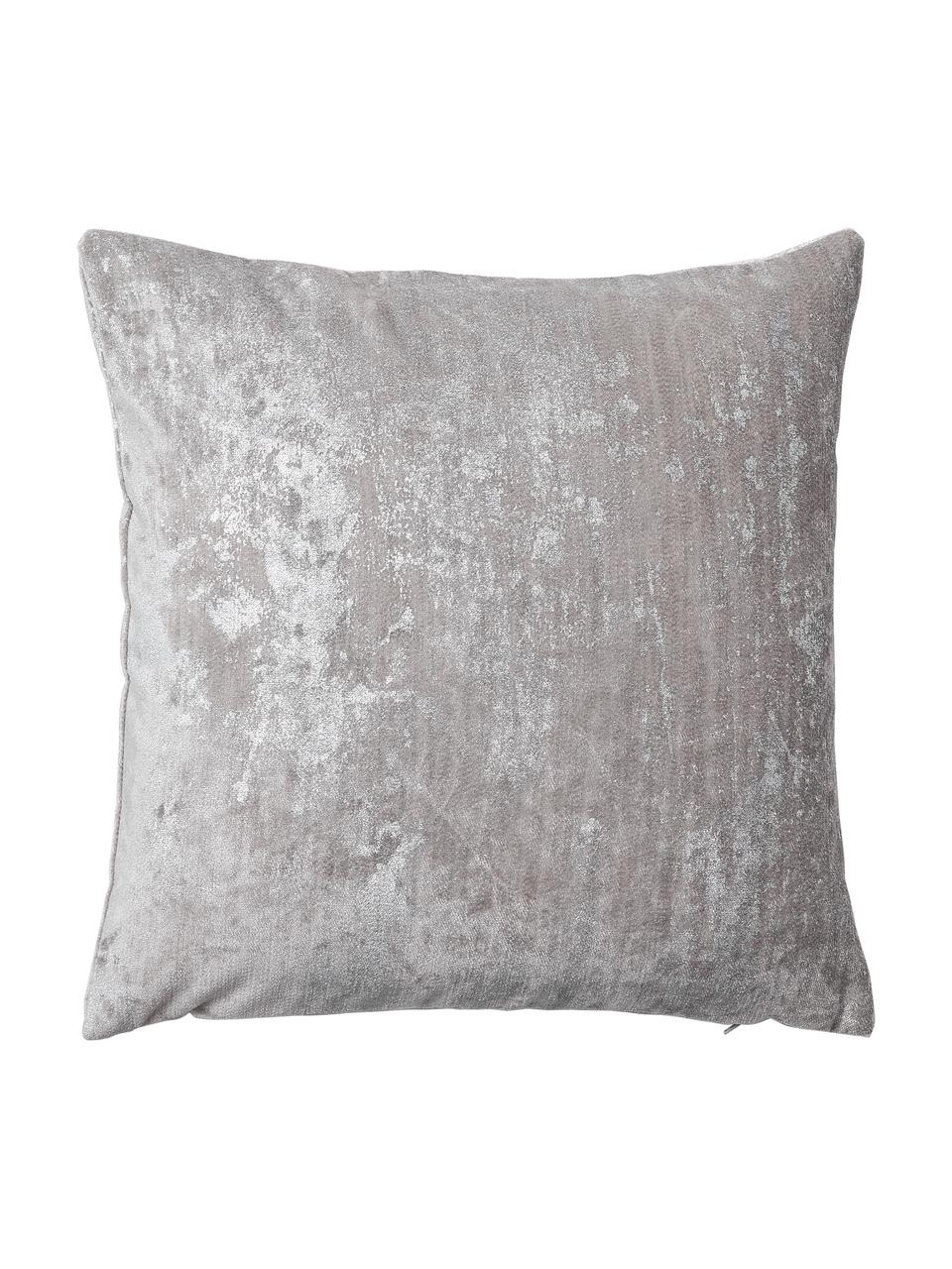 Samt-Kissenhülle Shiny mit schimmerndem Vintage Muster, 100 % Polyestersamt, Grau, Silberfarben, B 40 x L 40 cm