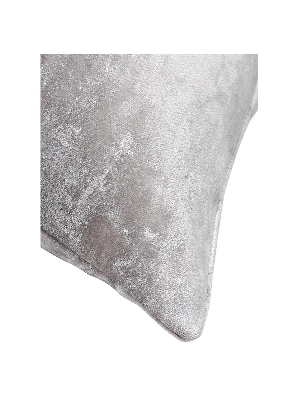Fluwelen kussenhoes Shiny met glinsterend vintage patroon, 100% polyester fluweel, Grijs, zilverkleurig, B 40 x L 40 cm