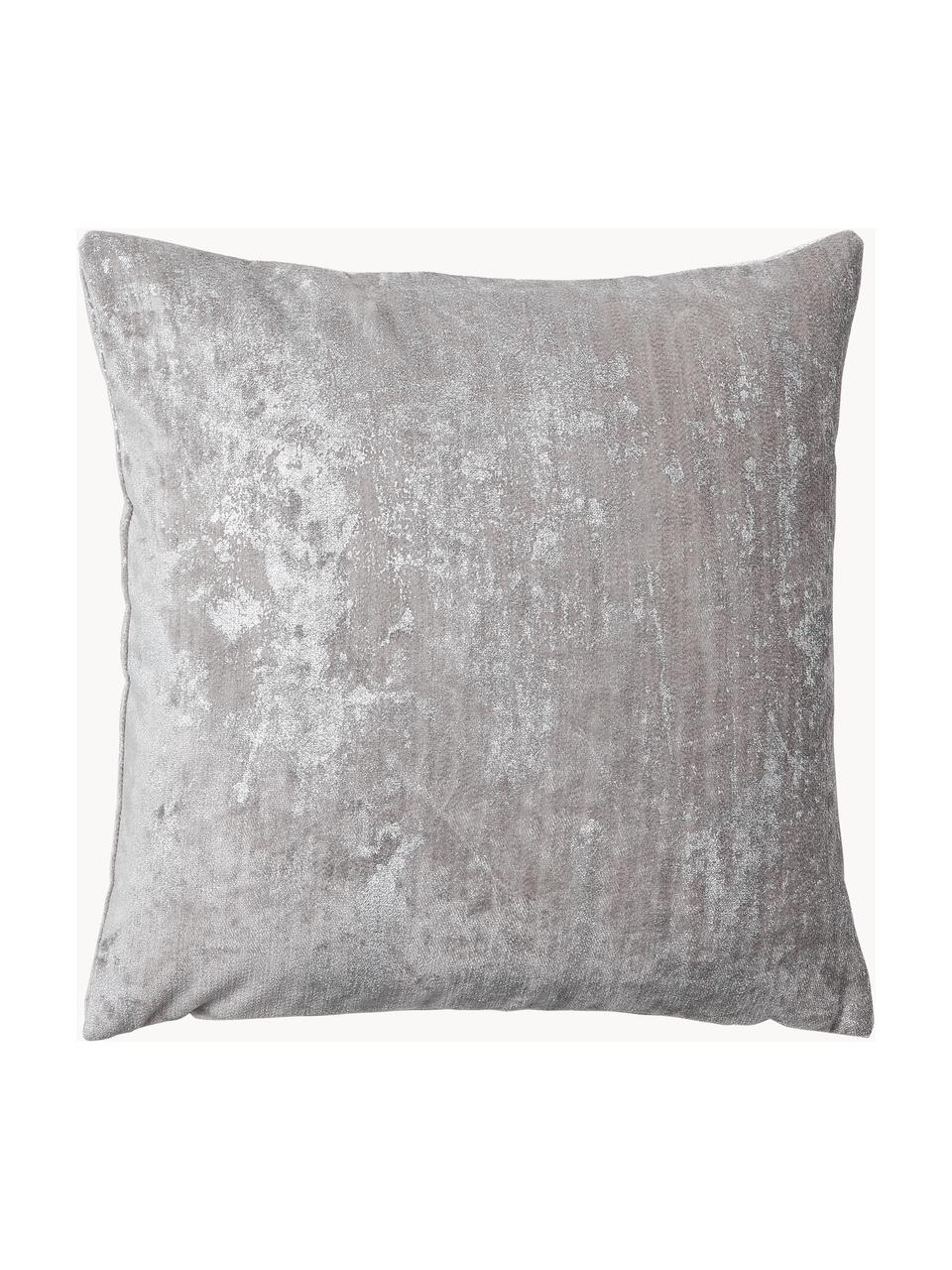 Housse de coussin en velours vintage Shiny, 100 % velours de polyester, Gris, couleur argentée, larg. 40 x long. 40 cm