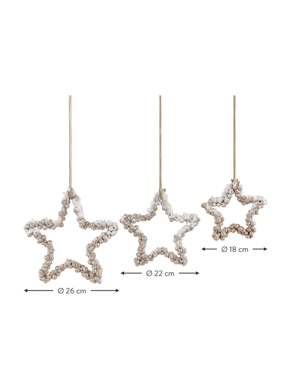 Decoratieve hangersset Snowy, 3-delig, Polystyreen, kunststof, metaal, hout, Goudkleurig, Set met verschillende formaten