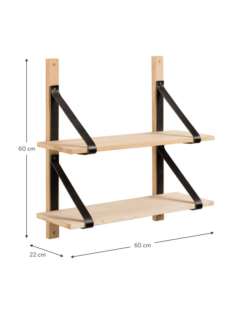 Holz-Wandregal Nazeli mit Lederhalterung, Schwarz, Braun, 60 x 60 cm