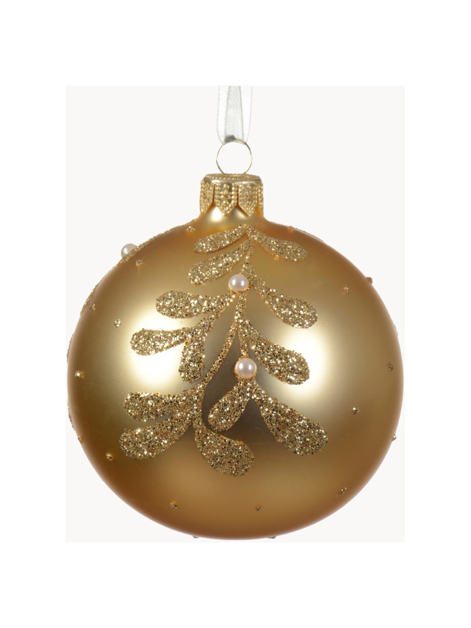 Weihnachtskugeln Pearl, 6 Stück, Glas, Goldfarben, Ø 8 cm