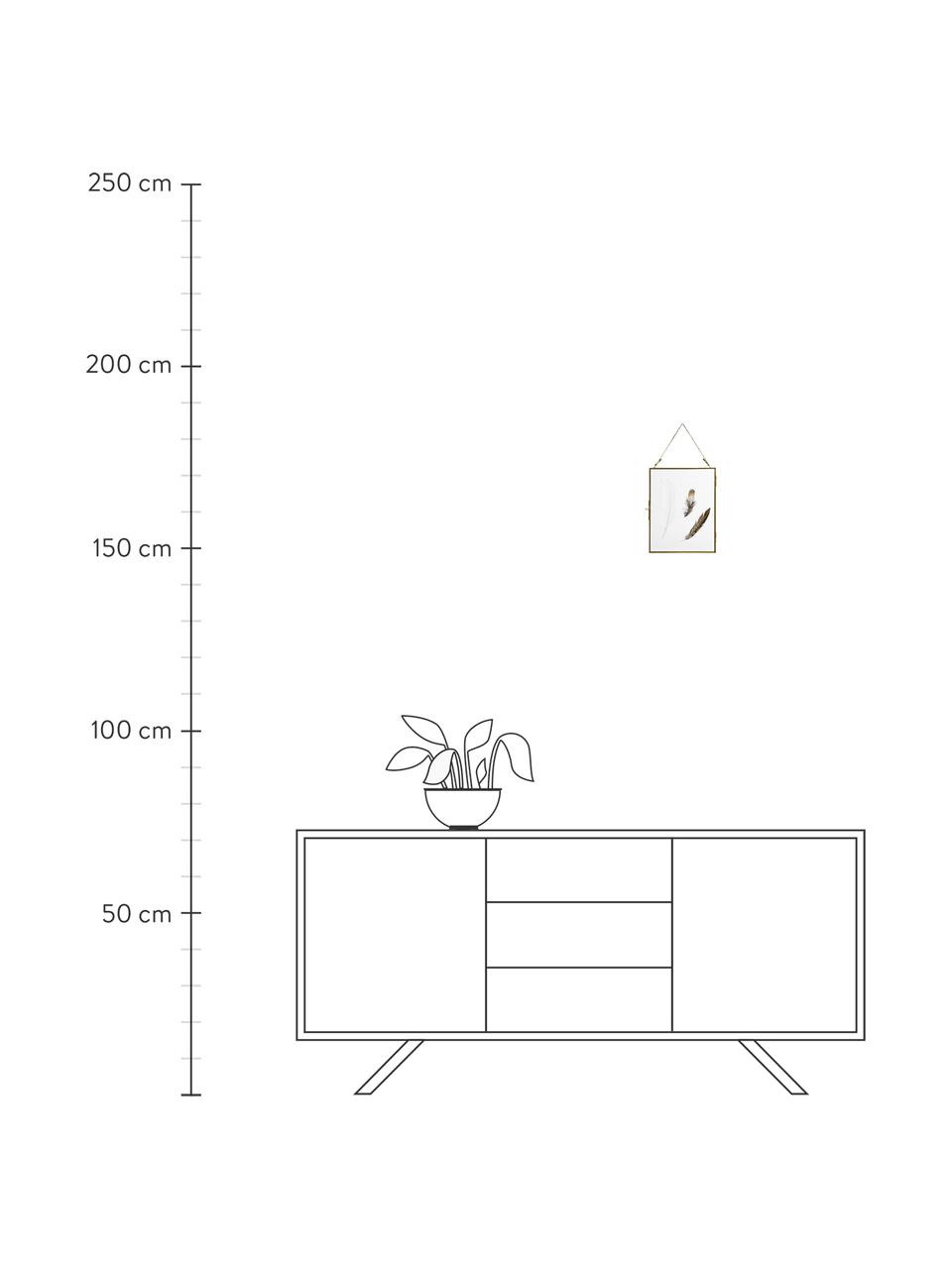 Bilderrahmen Pioros mit Federn, Rahmen: Metall, beschichtet, Front: Glas, Messingfarben, Transparent, 20 x 25 cm