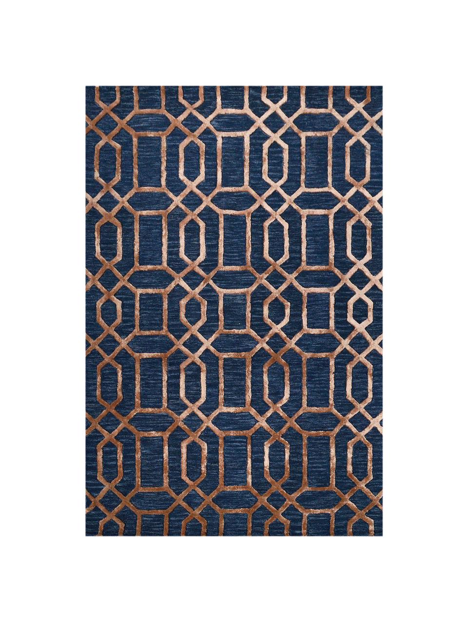 Ręcznie tuftowany dywan z wełny z wypukłą strukturą Vegas, Ciemny niebieski, brązowy, S 120 x D 185 cm (Rozmiar S)