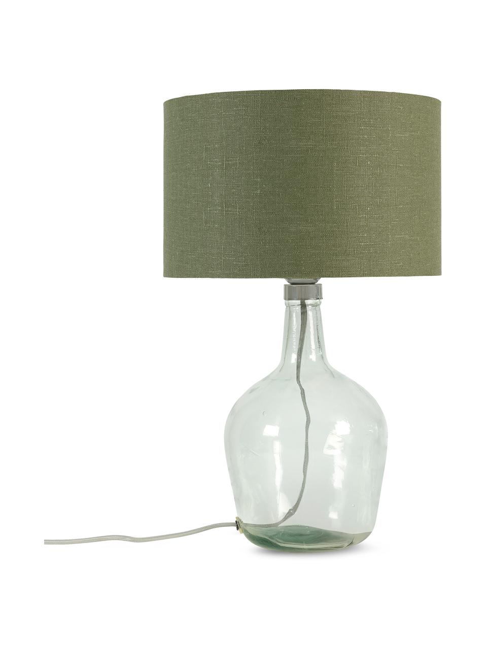 Lámpara de mesa de vidrio reciclado Murano, Pantalla: lino, Cable: cubierto en tela, Verde, transparente, gris, Ø 32 x Al 34 cm