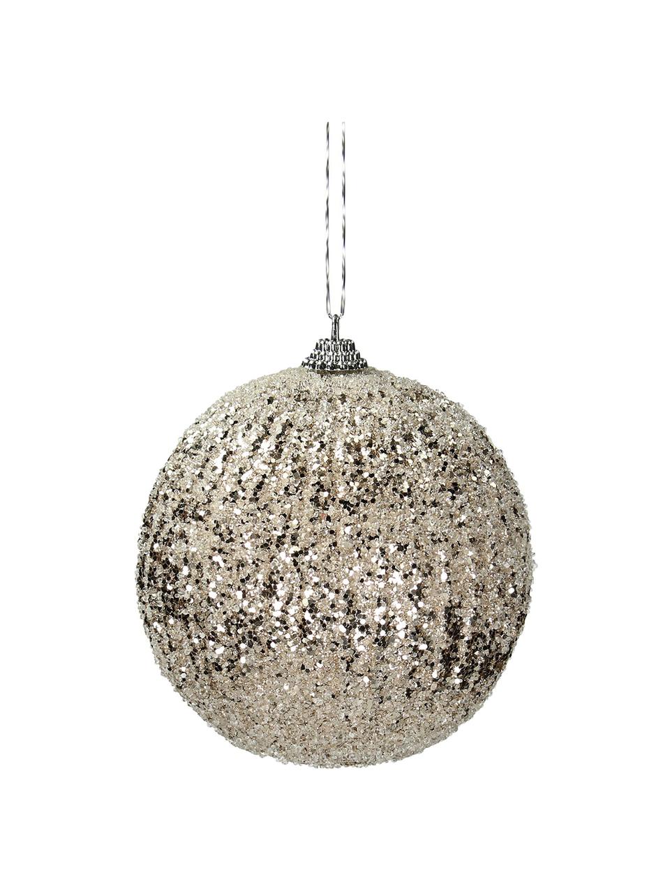 Bolas de Navidad Dazzle, Ø 10 cm, 2 uds., Plástico, brillante, Champán, Ø 10 cm