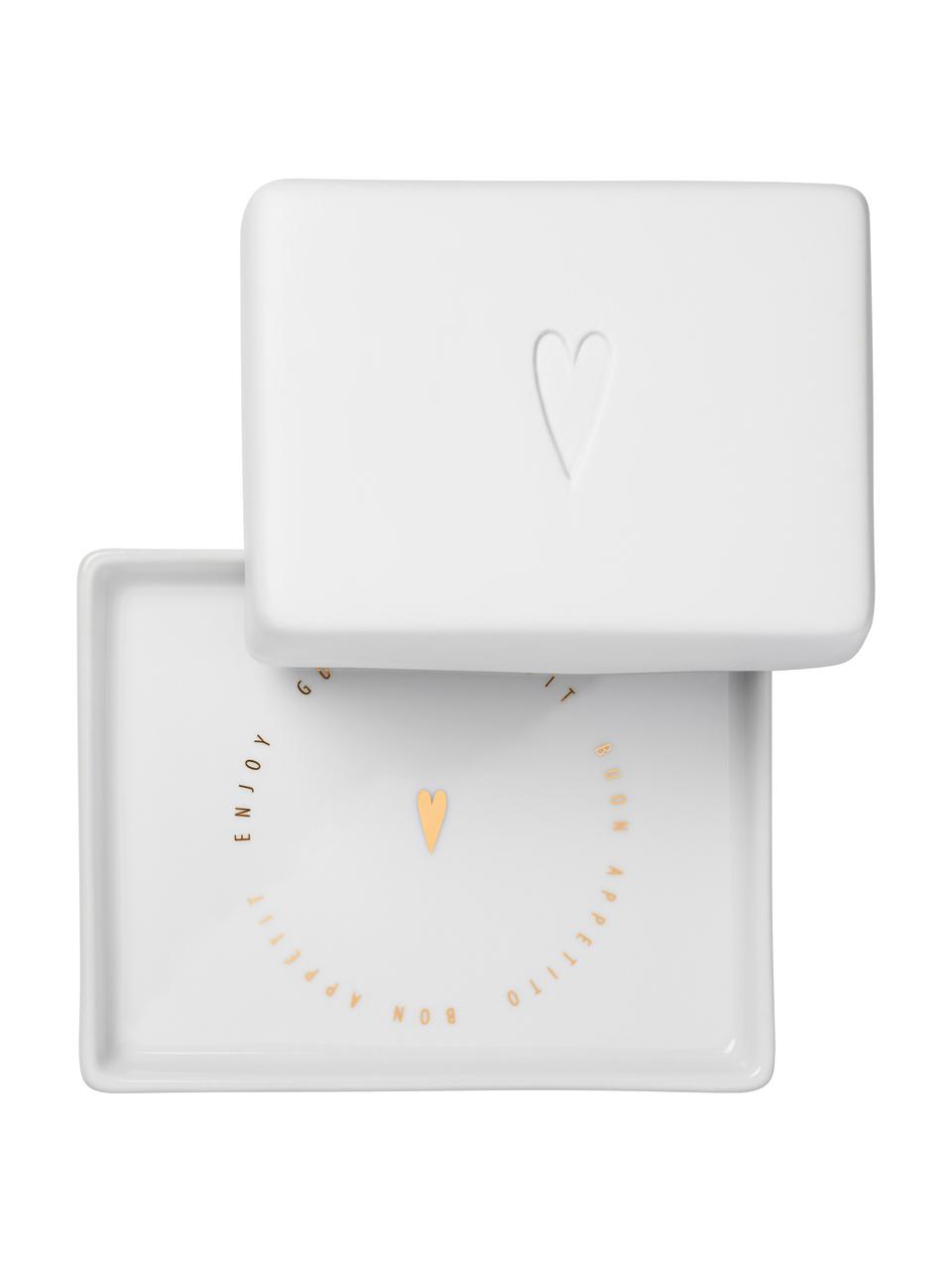 Porcelánová máselnička Heart, Porcelán, Bílá, zlatá, Š 14 cm, V 6 cm