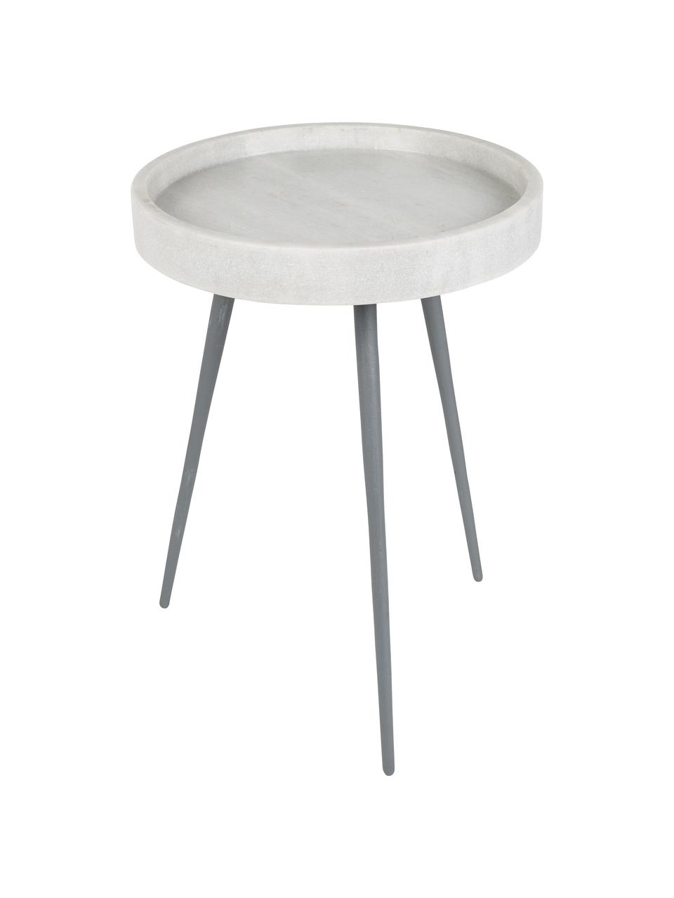 Runder Marmor-Beistelltisch Karrara, Tischplatte: Marmor, Beine: Metall, pulverbeschichtet, Weiß, Grau, Ø 33 x H 45 cm