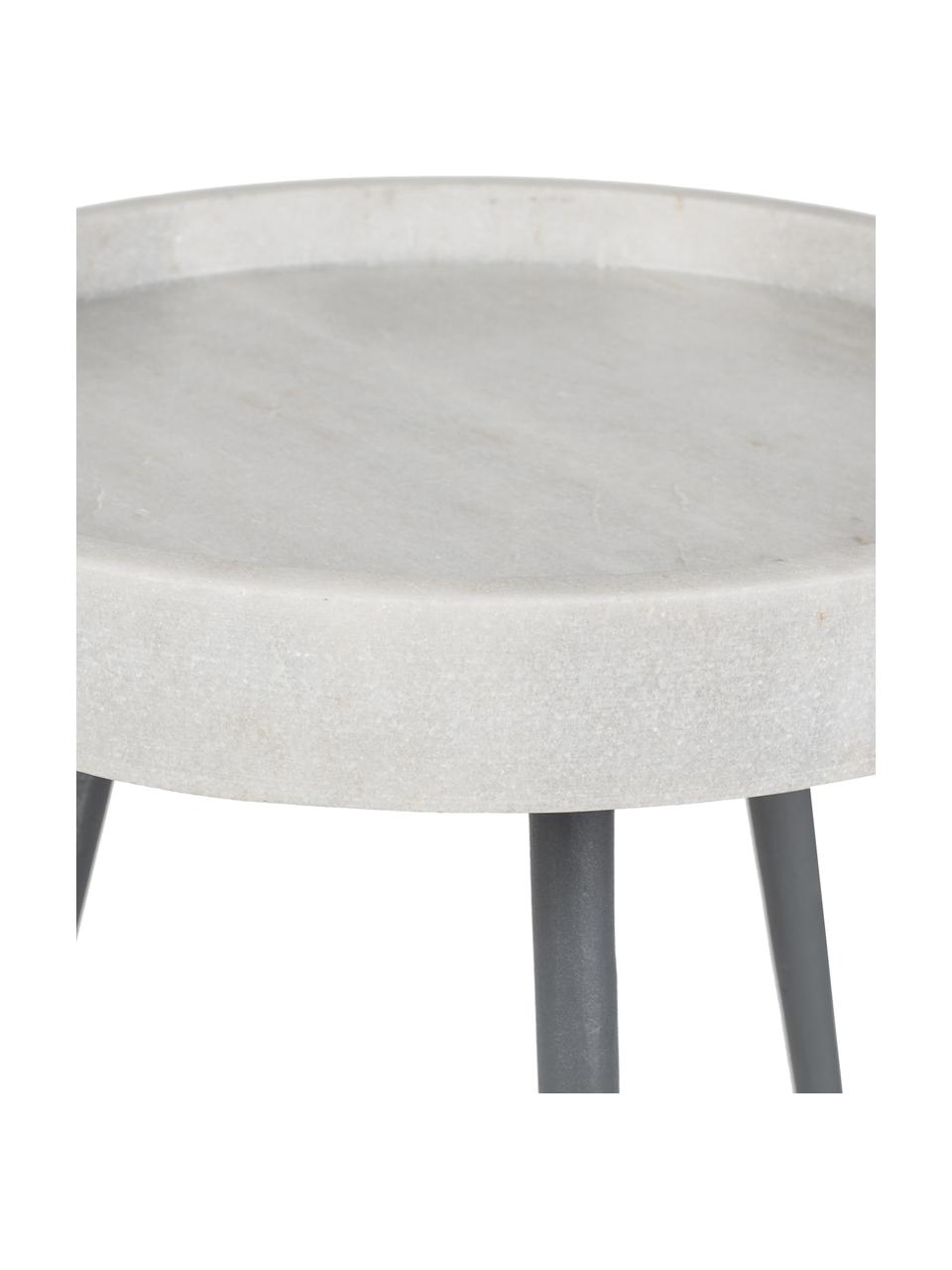 Okrągły stolik pomocniczy z marmuru Karrara, Blat: marmur, Nogi: metal malowany proszkowo, Biały, szary, Ø 33 x W 45 cm
