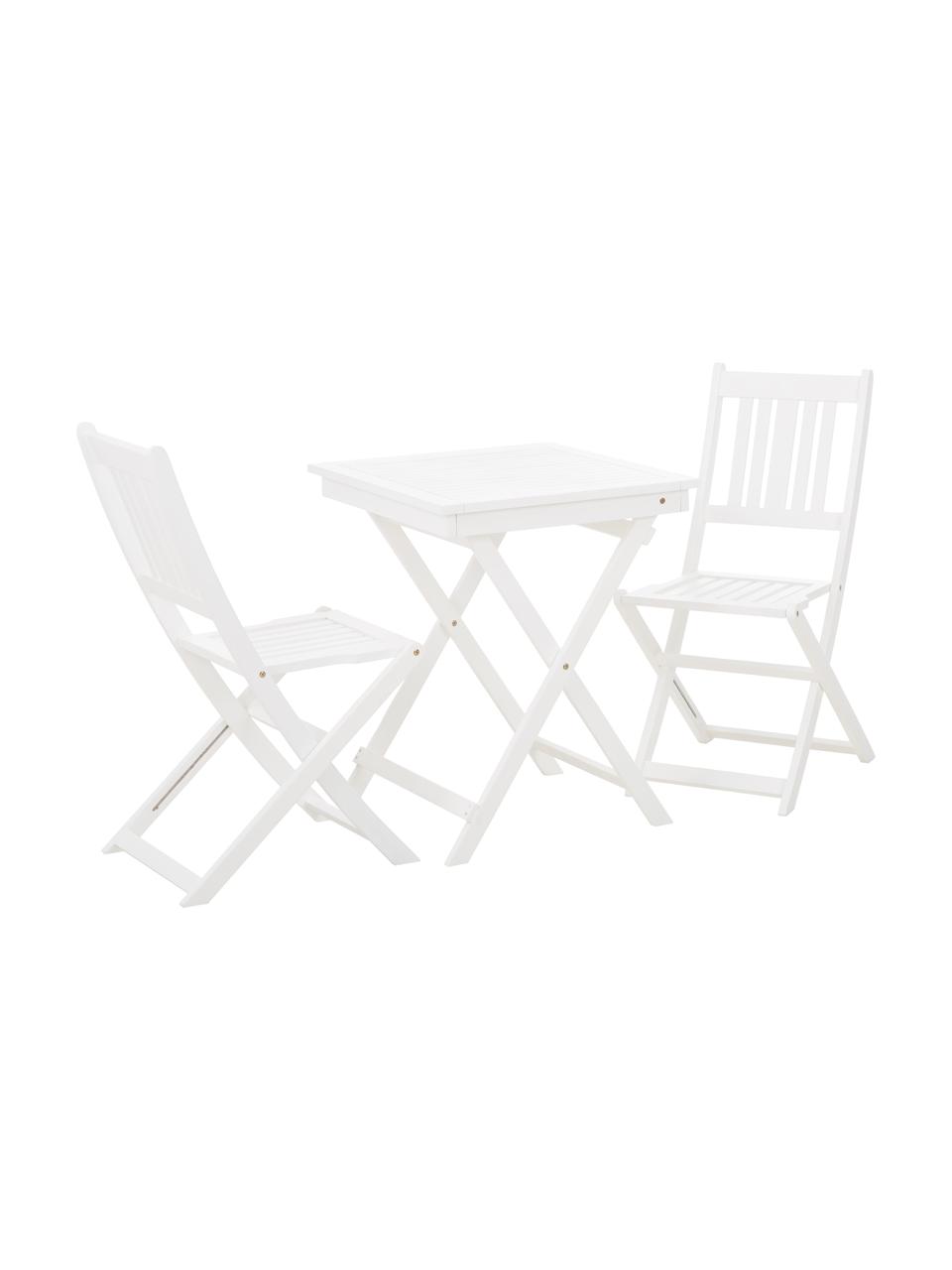 Salon de jardin en bois blanc Skyler, 3 élém., Blanc, Lot de différentes tailles