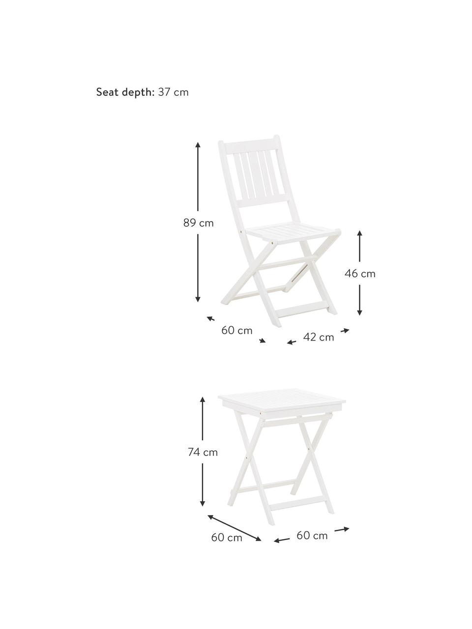 Set tavolo e sedie da giardino in legno di acacia Skyler 3 pz, Bianco, Set in varie misure