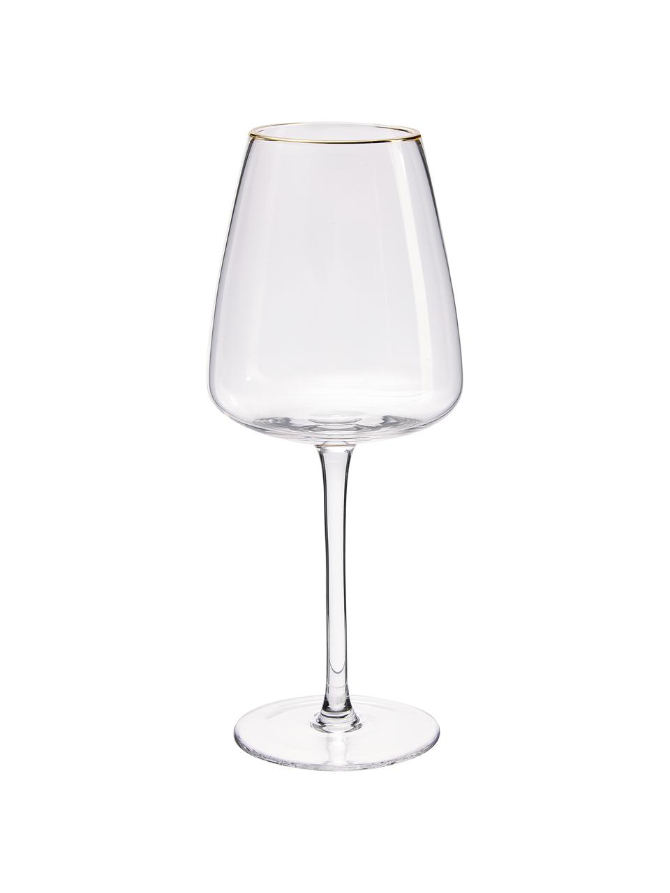 Mondgeblazen witte wijnglazen Ellery met goudkleurige rand, 4 stuks, Glas, Transparant met goudkleurige rand, Ø 9 x H 21 cm
