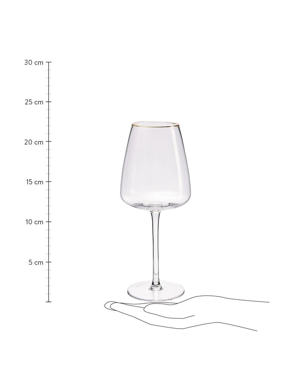 Verre à vin blanc soufflé bouche avec bord doré Ellery, 4 pièces, Verre, Transparent avec bord couleur dorée, Ø 9 x haut. 21 cm