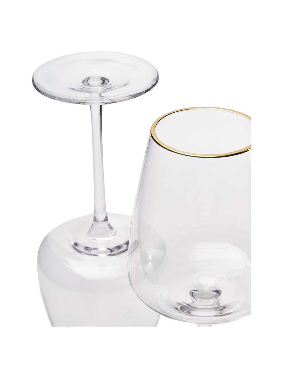 Mondgeblazen witte wijnglazen Ellery met goudkleurige rand, 4 stuks, Glas, Transparant met goudkleurige rand, Ø 9 x H 21 cm