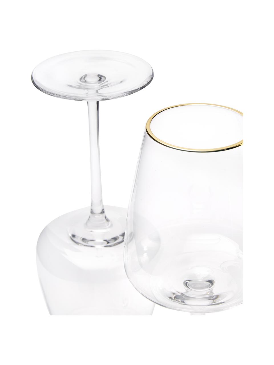 Kieliszek do wina ze szkła dmuchanego Ellery, 4 szt., Szkło, Transparentny z krawędzią w odcieniu złota, Ø 9 x W 21 cm, 400 ml