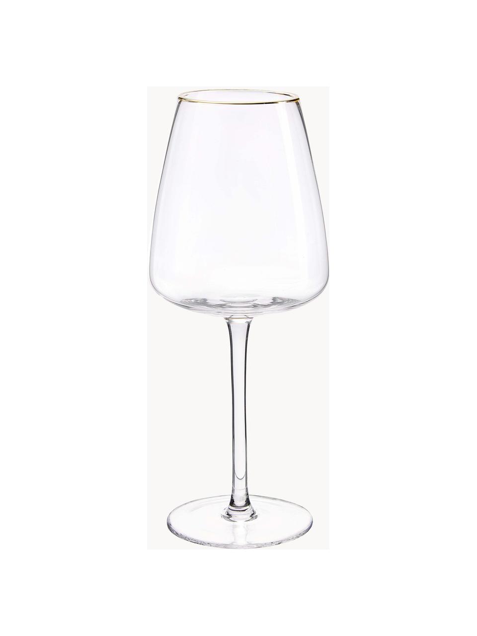 Kieliszek do wina ze szkła dmuchanego Ellery, 4 szt., Szkło, Transparentny z krawędzią w odcieniu złota, Ø 9 x W 21 cm, 400 ml